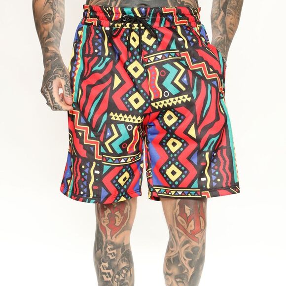Reason Geometric Red Yellow Blue Shorts Drawstring Size Medium NWT - Picture 1 of 8